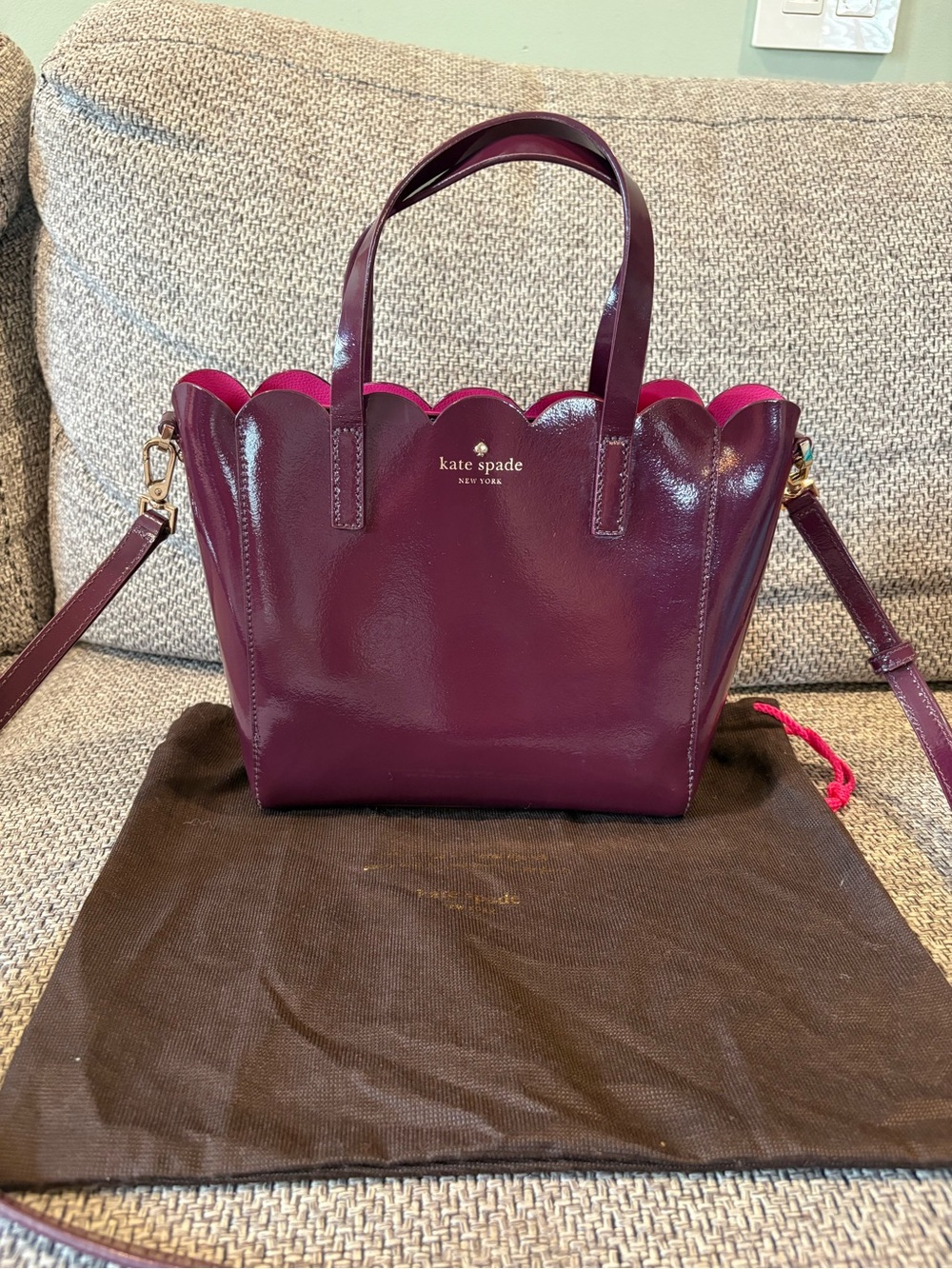 Kate Spade glossy plum scallop-edge leather tote